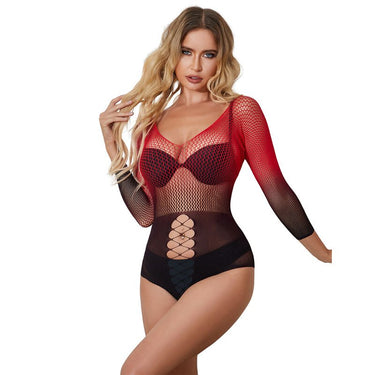 Tuta in rete elastica Nero Rosso Seduzione Sublime Eleganza Femminile